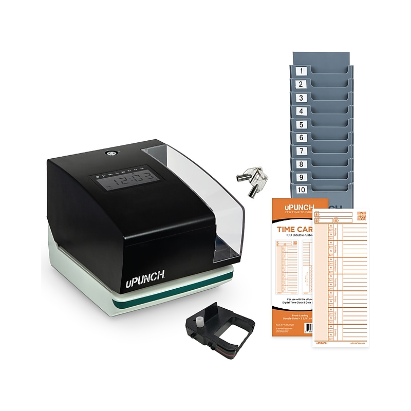uPunch Digital Time Clock and Date Stamp Bundle, Black (PK1100) image 1