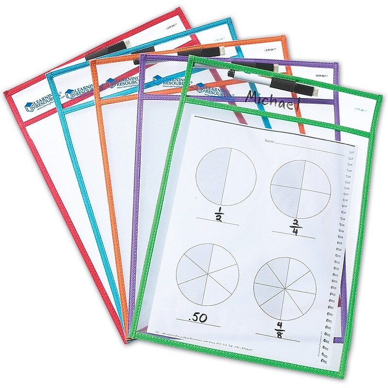 Learning Resources Write and Wipe Pockets Childhood Education Materials, Assorted Colors, 5 Pack  (LER0477) image 1