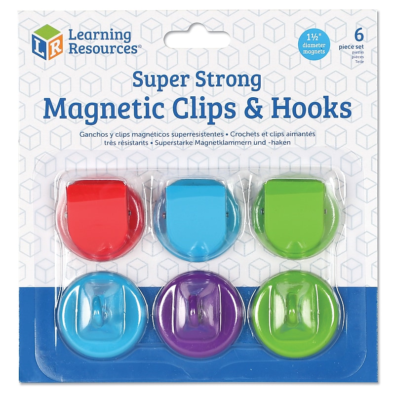 Learning Resources Super Strong Magnetic Clips and Hooks, Assorted Colors, 6/Pack (LER2691) image 1