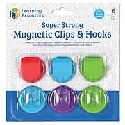 Learning Resources Super Strong Magnetic Clips and Hooks, 1 1/2” dia., Assorted Colors, Pack of 6 (LER2691)