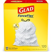 Glad® ForceFlex Tall Kitchen Drawstring Trash Bags – 13 Gallon White Trash Bag, Unscented – 120 Count Each (78564)