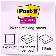 Post-it® Super Sticky Notes, 1 7/8" x 1 7/8", Playful Primaries Collection, 90 Sheets/Pad, 8 Pads/Pack (622-8SSAN)