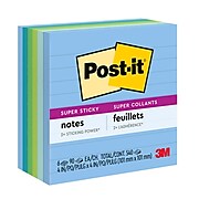 Post-it® Recycled Super Sticky Notes, 4" x 4", Oasis Collection, Lined, 90 Sheets/Pad, 6 Pads/Pack (675-6SST)