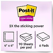 Post-it® Recycled Super Sticky Notes, 4" x 4", Wanderlust Pastels Collection, Lined, 90 Sheets/Pad, 6 Pads/Pack (675-6SSNRP)