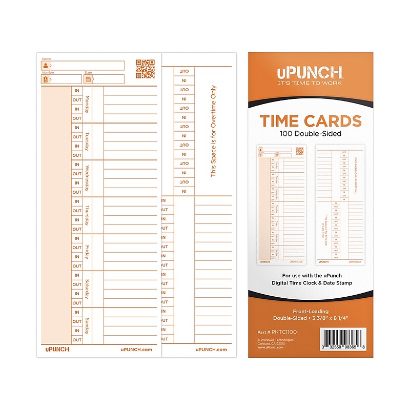 uPunch Time Card for PK1100 Time Clock, 100/Pack (PKTC1100) image 1