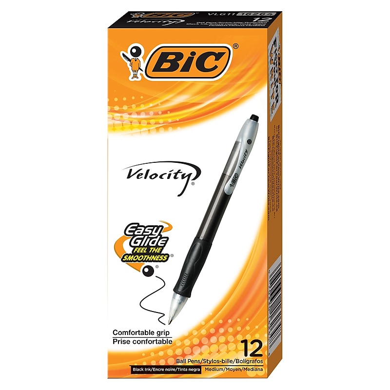 BIC Velocity Retractable Ballpoint Pens, Medium Point, Black Ink, Dozen (16264/VLG11) image 1