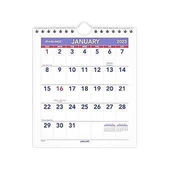 2023 AT-A-GLANCE Mini 6.5" x 7.5" Monthly Wall Calendar, Purple/Red (PM5-28-23)