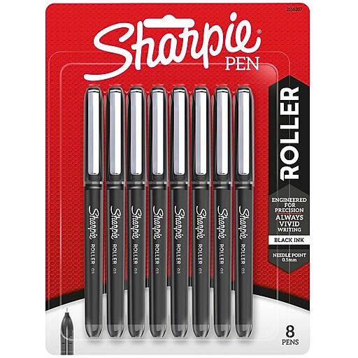 Sharpie Rollerball Pen, Needle Point Precision Pen, Black Ink, 8/Pack  (2116307)