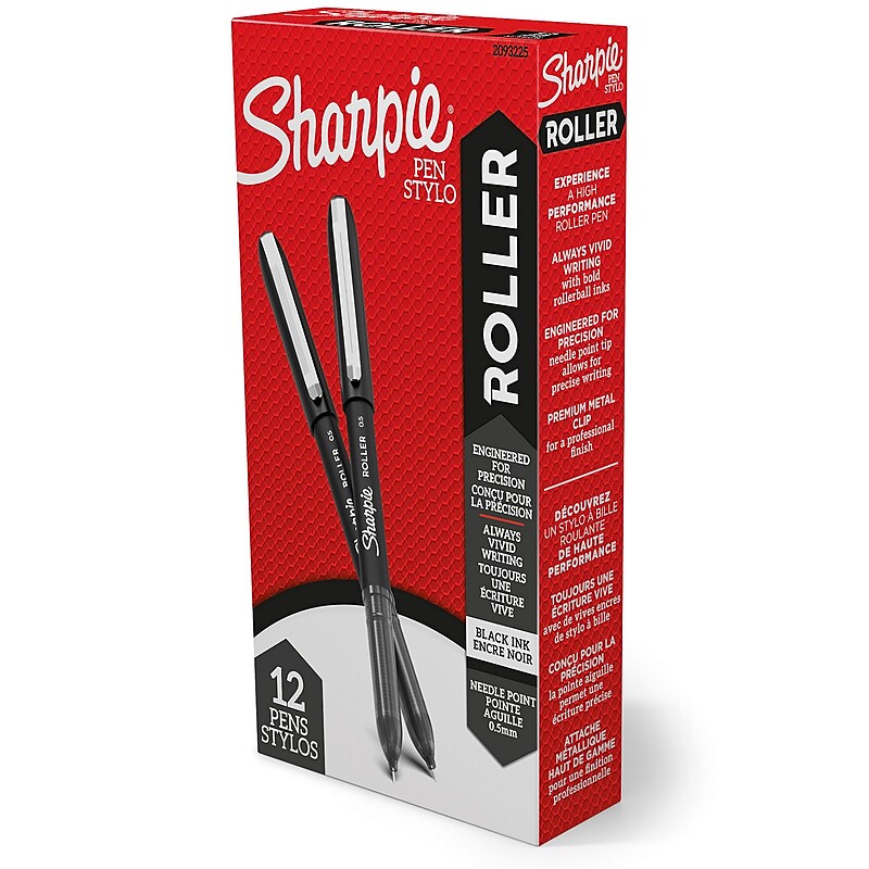 Sharpie Rollerball Pen, Needle Point  Precision Pen, Black Ink, Dozen (2093225) image 1