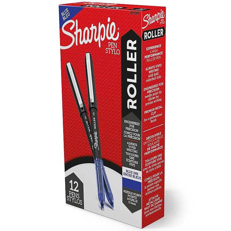 Sharpie Rollerball Pens, 0.5 mm, Needle Point Precision, Blue Ink, Dozen (2093199) image 1