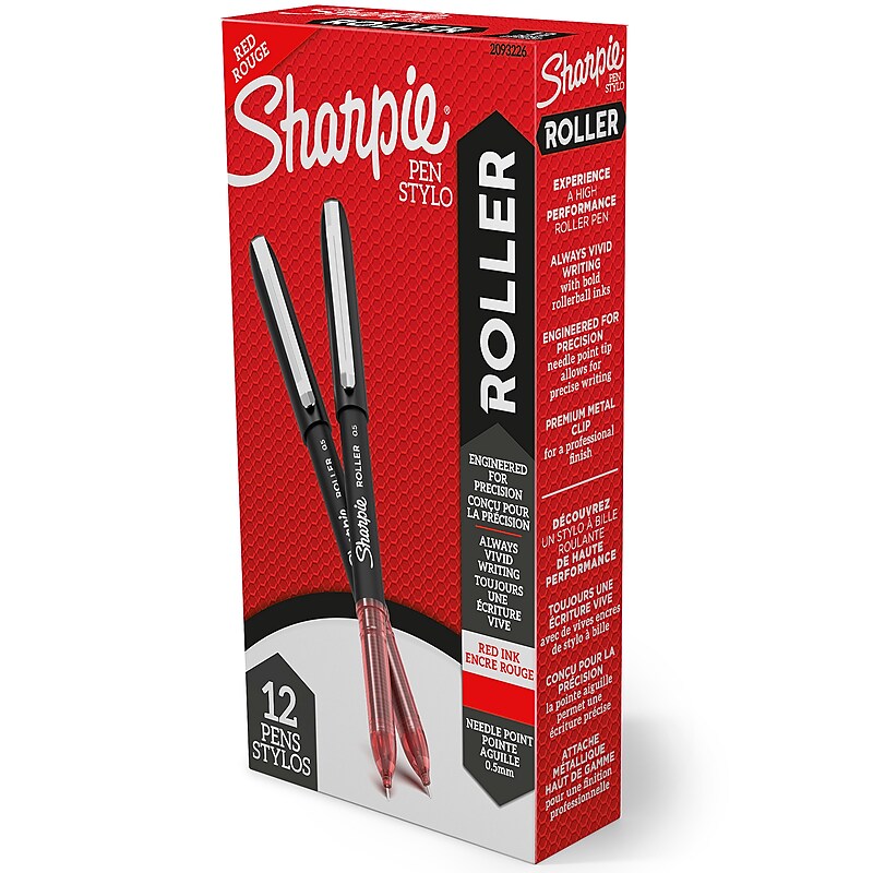 Sharpie Rollerball Pen, Needle Point  Precision Pen, Red Ink, Dozen (2093226) image 1