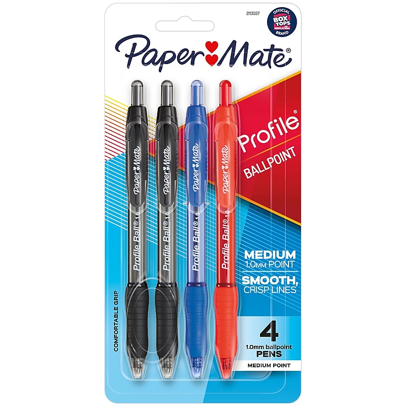 Paper Mate Profile Retractable Ballpoint Pen, Medium Point, 1.0mm, Assorted Ink, 4/Pack (2113557) image 1
