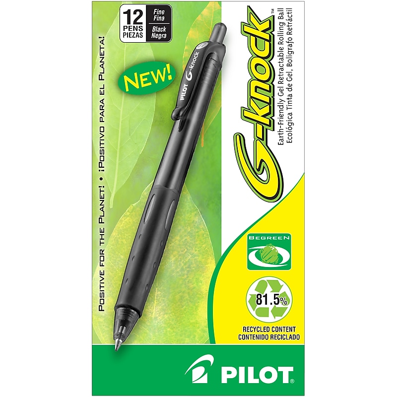 Pilot G-Knock BeGreen Retractable Gel Pens, Fine Point, Black Ink, Dozen (31506) image 1