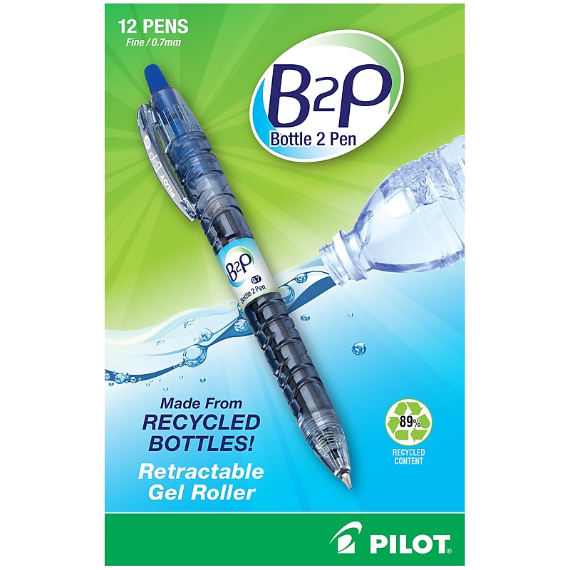 Pilot B2P Bottle 2 Pen Retractable Gel Pens, Fine Point, Blue Ink, Dozen (31601) image 1