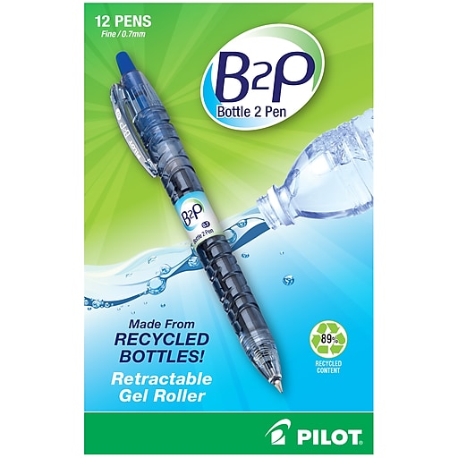 Refillable B2P - Retractable Premium Gel Roller Pens Made from Recycled Bottles 2 Count - 1 31606 Comfortable Grip Pilot Bottle-2-Pen Fine Point Blue G2 Gel Ink 