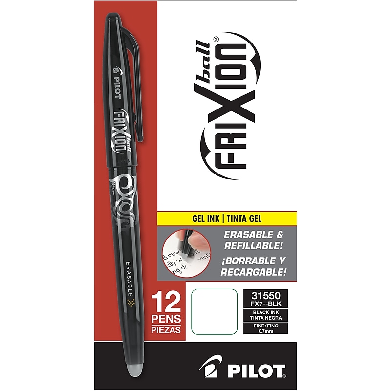 Pilot Frixion Ball Erasable Gel Pens, Fine Point, Black, 12/Pack (56275-PK12) image 1