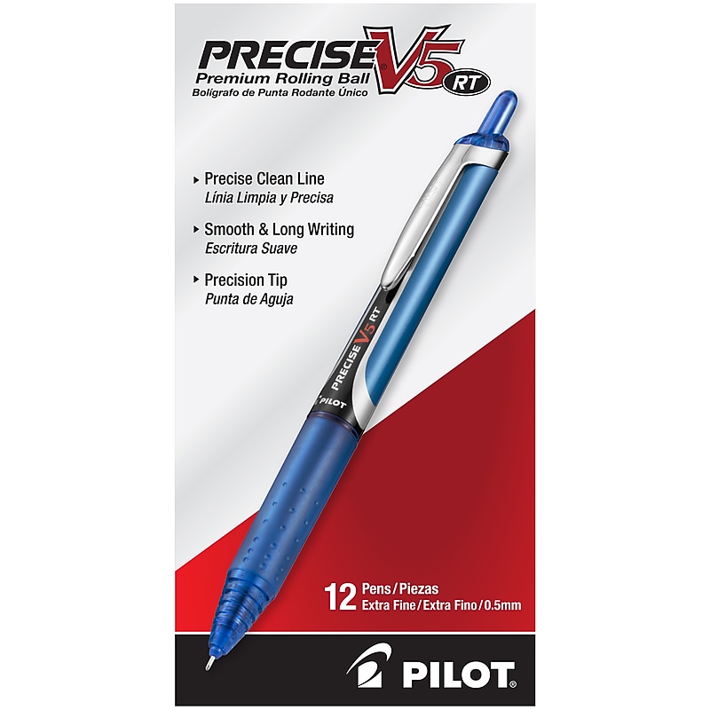 Pilot Precise V5 RT Retractable Rollerball Pens, Extra Fine Point, 0.5mm, Blue Ink, Dozen (26063) image 1
