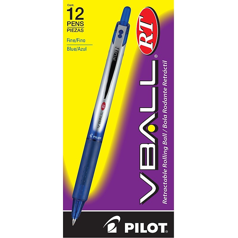 Pilot VBall RT Retractable Rollerball Pens, Fine Point, 0.7mm, Blue Ink, Dozen (26207) image 1