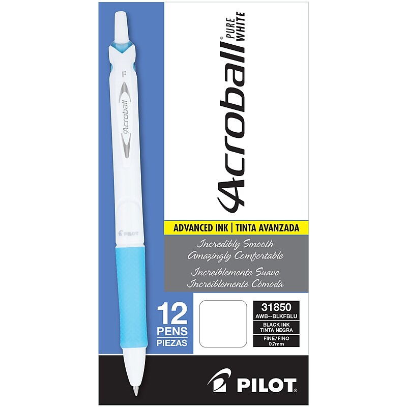 Pilot Acroball PureWhite Advanced Ink Retractable Ballpoint Pens, 0.7 mm, Fine Point, Black Ink, Dozen (31850) image 1