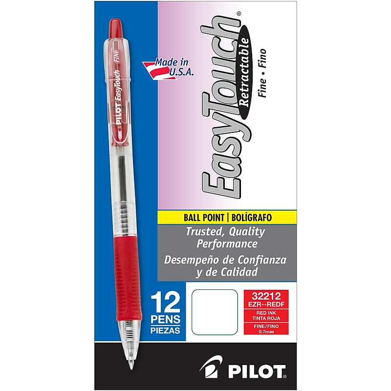 Pilot EasyTouch Retractable Ballpoint Pens, Fine Point, Red Ink, Dozen (32212) image 1