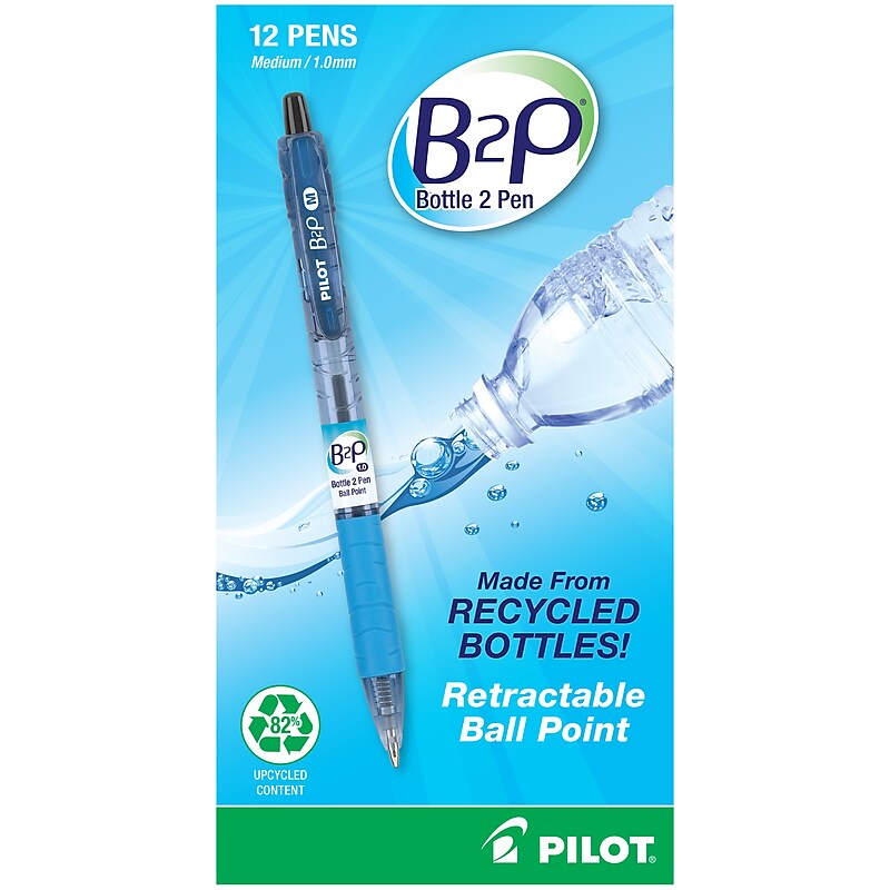 Pilot B2P Bottle 2 Pen Retractable Ballpoint Pens, Medium Point, Black Ink, Dozen (34800) image 1