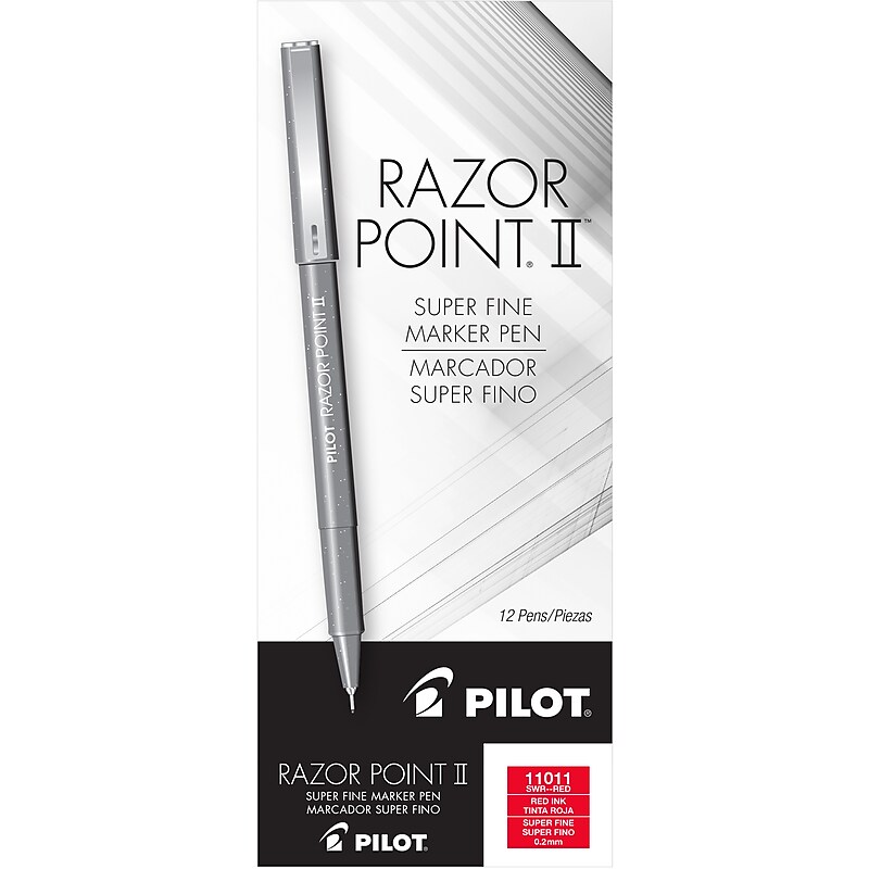 Pilot Razor Point II Marker Pens, Super Fine Point, Red Ink, Dozen (11011) image 1