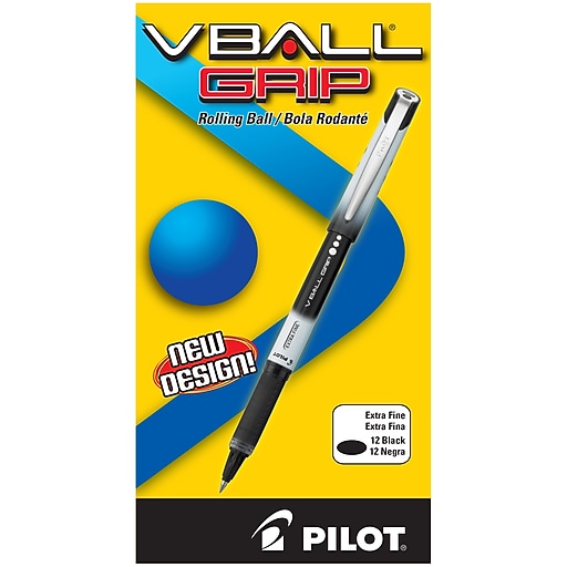 Pilot VBall Grip Rollerball Pen, Extra Fine Point, Black Ink, Dozen
