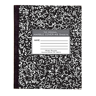 Roaring Spring Composition Notebook, 7" x 8.5" Wide Ruled, 48 Sheets, Black Marble (77333)