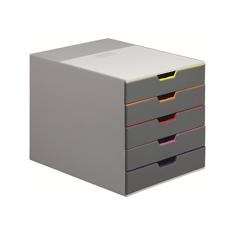 Durable VARICOLOR 5-Compartment Stackable Plastic Drawer Box, Gray (760527) image 1
