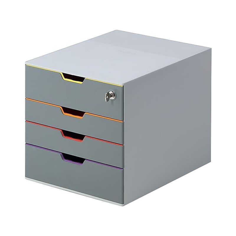 Durable VARICOLOR 4-Compartment Stackable Plastic Drawer Box, Gray (760627) image 1