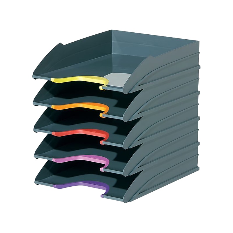 Durable VARICOLOR 5-Compartment Stackable Plastic Letter Tray Set, Anthracite Gray (770557) image 1