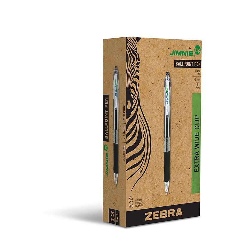 Zebra Jimnie Retractable Ballpoint Pen, Medium Point, 1.0mm, Black Ink, Dozen (22510) image 1