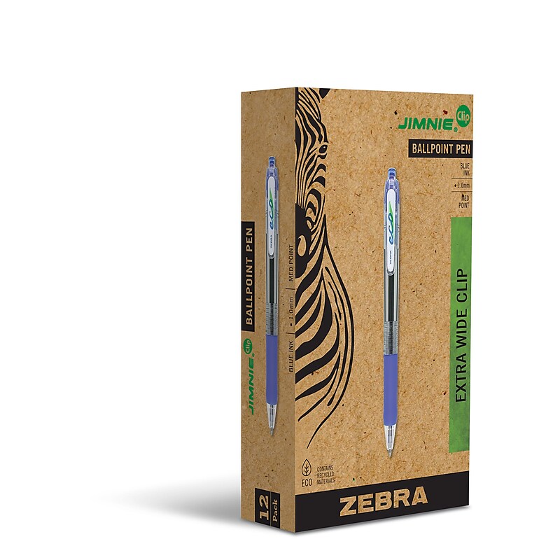 Zebra Jimnie Retractable Ballpoint Pen, Medium Point, 1.0mm, Blue Ink, Dozen (22520) image 1