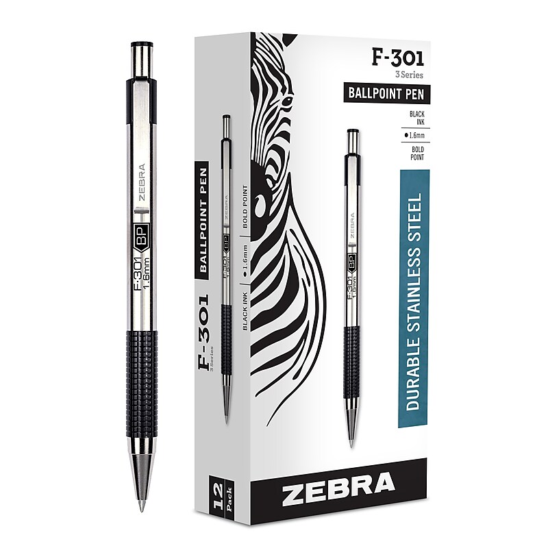 Zebra Pen F-301 Retractable Ballpoint Pens, Extra Bold, Black, Dozen (ZEB 27310) image 1
