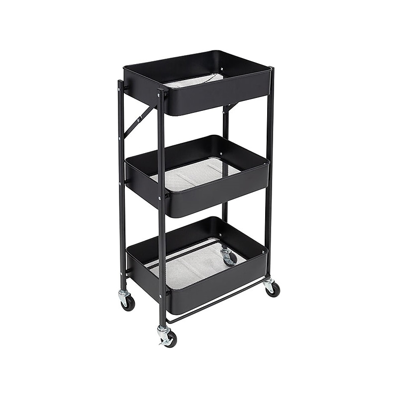 Honey-Can-Do 3-Shelf Metal Mobile Utility Cart with Lockable Wheels, Black (CRT-09584) image 1