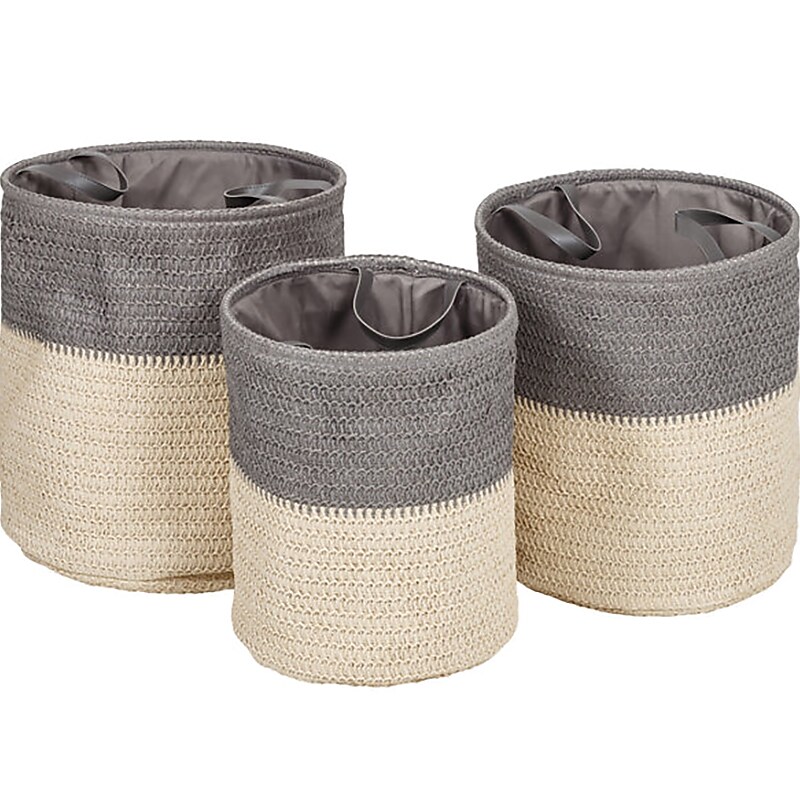 Honey-Can-Do Nesting Baskets with Handles, Gray/Natural, 3/Set (HMP-09574) image 1
