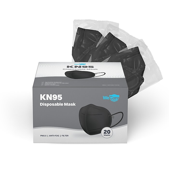 WeCare KN95 Disposable Face Mask, Adult, Black, 20 Masks/Box, 3