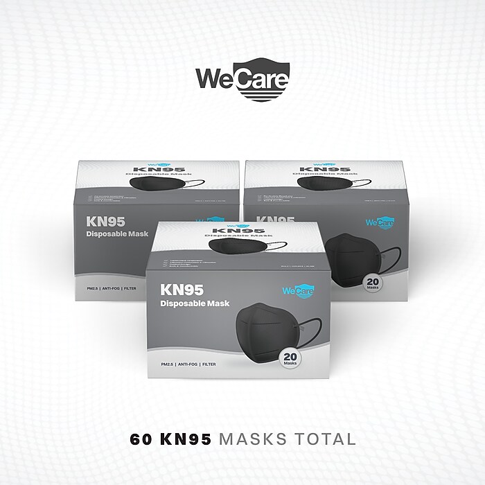 WeCare KN95 Disposable Face Mask, Adult, Black, 20 Masks/Box