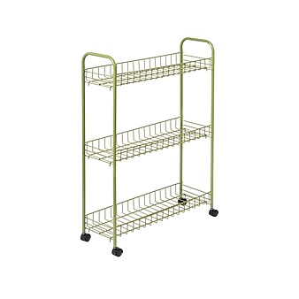 Honey-Can-Do 3-Shelf Metal Mobile Utility Cart with Dual Wheel, Olive (CRT-09137)