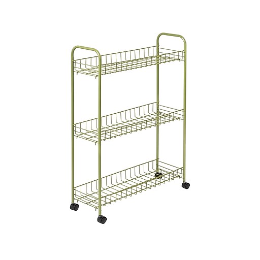 HoneyCanDo 3Shelf Metal Mobile Utility Cart with Dual Wheel, Olive