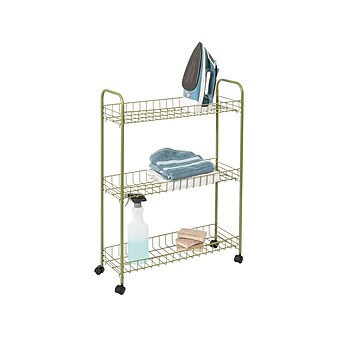 Honey-Can-Do 3-Shelf Metal Mobile Utility Cart with Dual Wheel, Olive (CRT-09137)