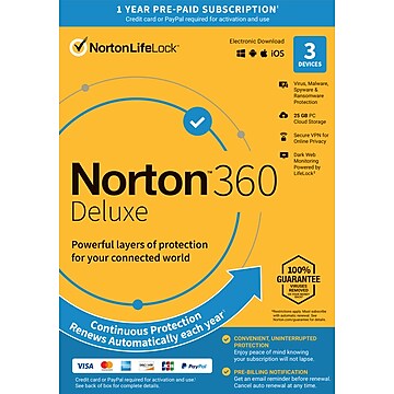 Norton 360 Deluxe for 1 User, Windows/Mac/Android/iOS, Product Key Card  (21392065)