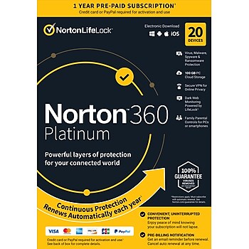 Norton 360 Platinum 1-Year Antivirus Software for 20 Devices [Download]
