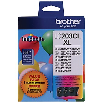 Brother LC2033PKS Cyan/Magenta/Yellow High Yield Ink Cartridge, 3/Pack (LC2033PKS)