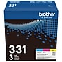 Brother TN-331 Cyan/Magenta/Yellow Standard Yield Toner Cartridge, Up to 1,500 Pages, 3/Pack   (TN3313PK)~#|#~sp163290054_sc7