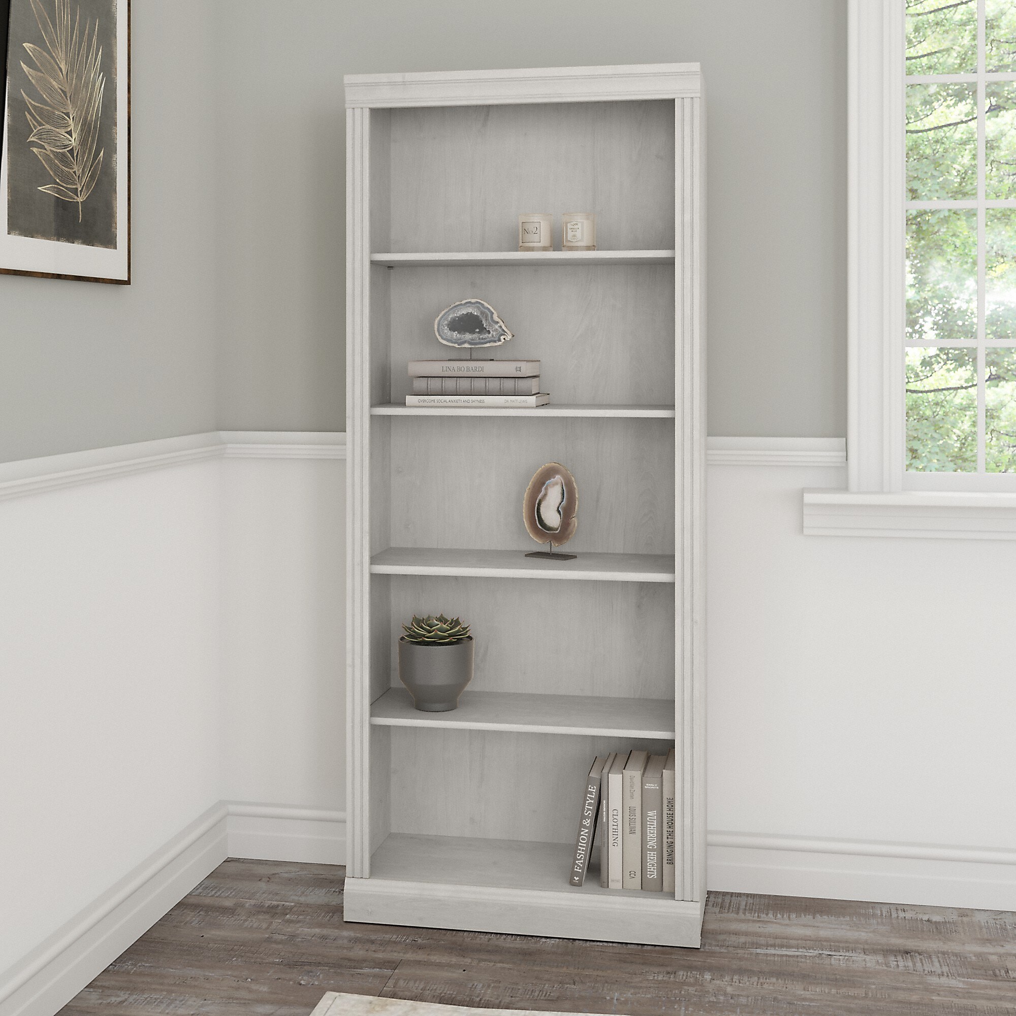 Bush Furniture Saratoga 72″H 5-Shelf Bookcase with Adjustable Shelves, Linen White Oak Laminate (W1645C-03) Sansujyuku sansujyuku.com