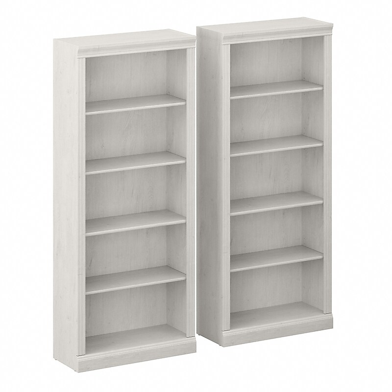 Bush Furniture Saratoga 72"H 5-Shelf Bookcase with Adjustable Shelves, Linen White Oak Laminate, 2/Set (SAR008LW) image 1