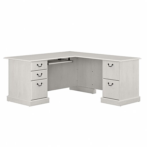 Bush Furniture Saratoga 66" LShaped Computer Desk with Drawers, Linen