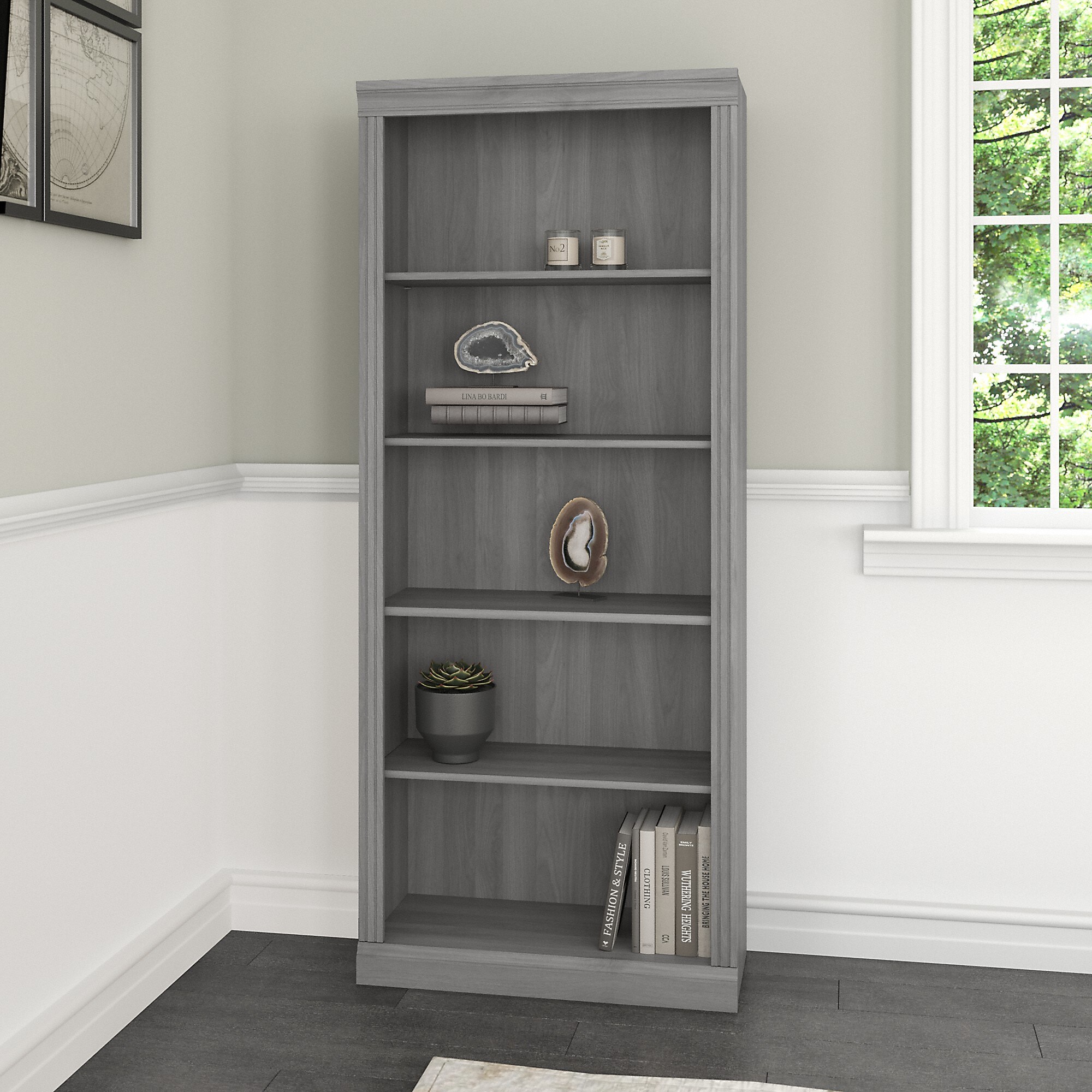 Bush Furniture Saratoga 72″H 5-Shelf Bookcase with Adjustable Shelves, Modern Gray Laminate (W1655C-03) Sansujyuku sansujyuku.com