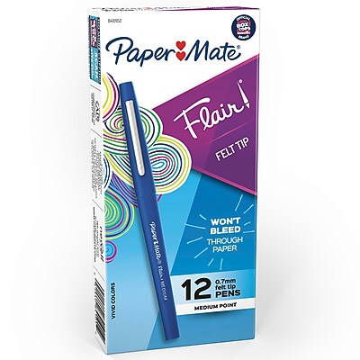 Paper Mate Flair Filzstifte – 12 Stück, Mittlere Spitze (0,7mm), Blaue Tinte, Wasserbasiert